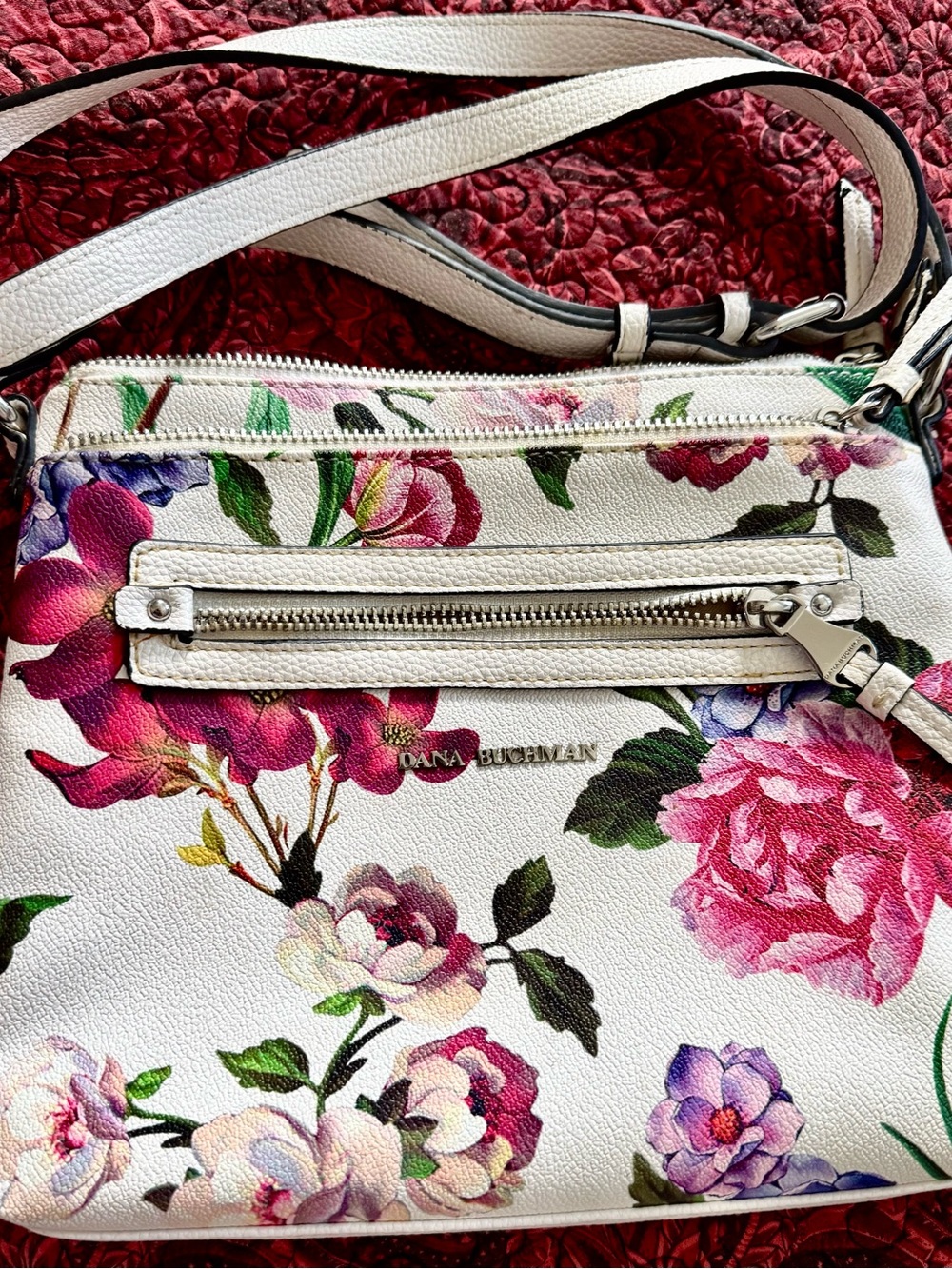 Dana Buchman White Floral Crossbody Bag Pink Peony Spring Summer Purse - Picture 4 of 10